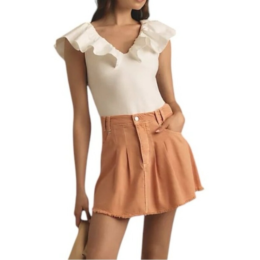 Anthropologie Pilcro Pleated Micro Soft Denim Mini Skirt coral - size 6